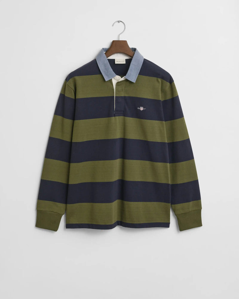 GANT Mens Regular Chambray Stripe Heavy Rugger Moss Green Northern