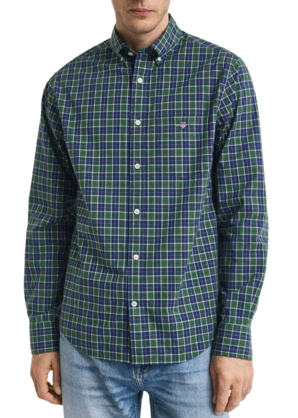 GANT Mens Regular Classic Poplin Check Shirt Forest Green Northern