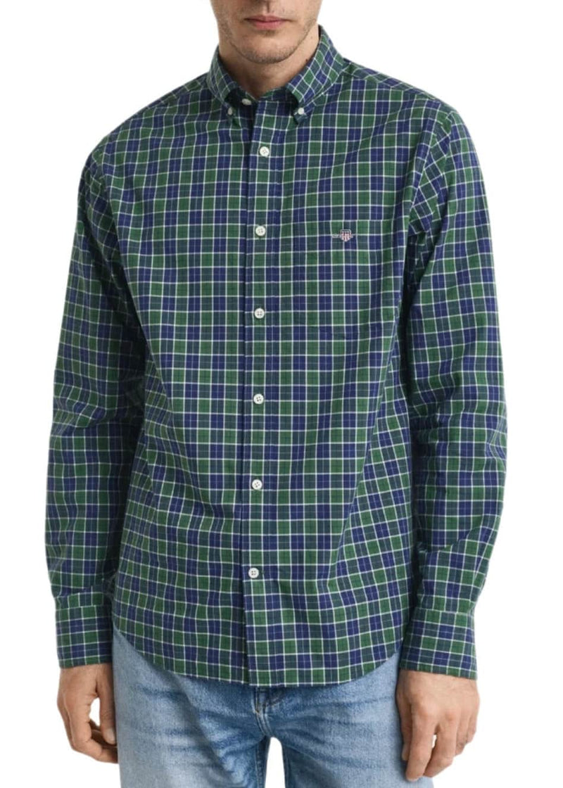 GANT Mens Regular Classic Poplin Check Shirt Forest Green Northern