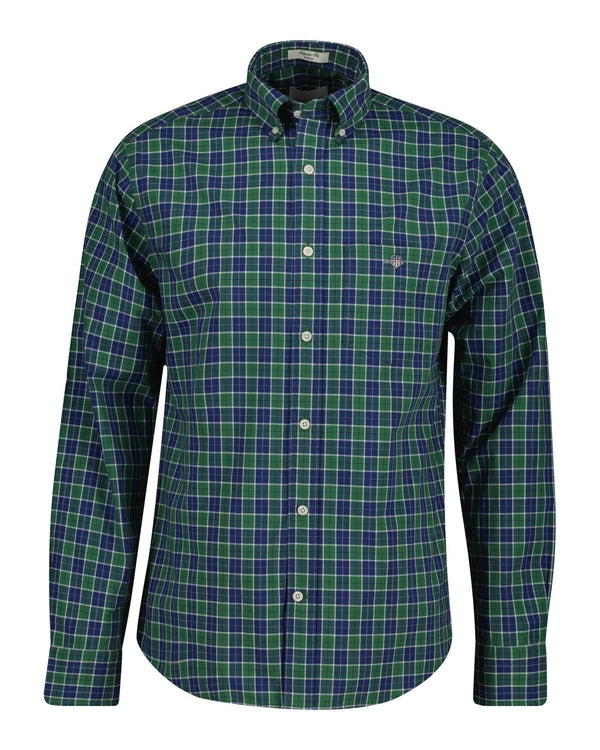 GANT Mens Regular Classic Poplin Check Shirt Forest Green Northern