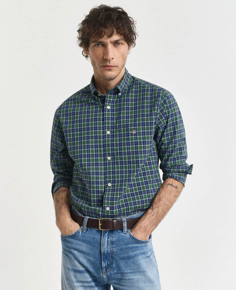 GANT Mens Regular Classic Poplin Check Shirt Forest Green Northern
