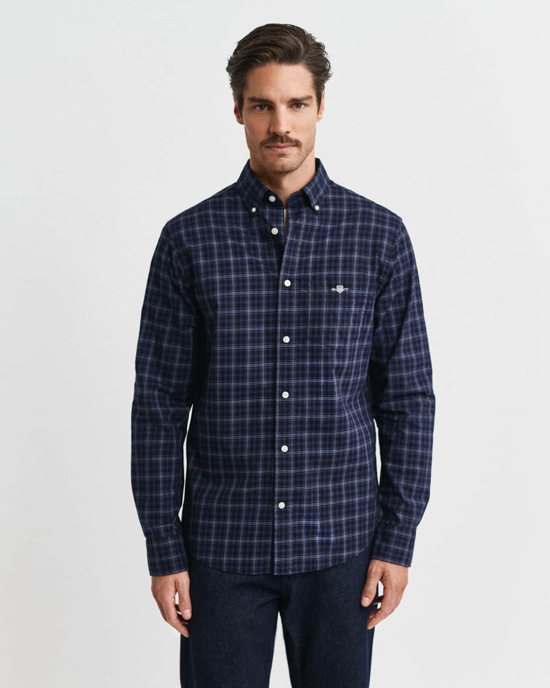 GANT Mens Regular Classic Poplin Check Shirt Persian Blue Northern