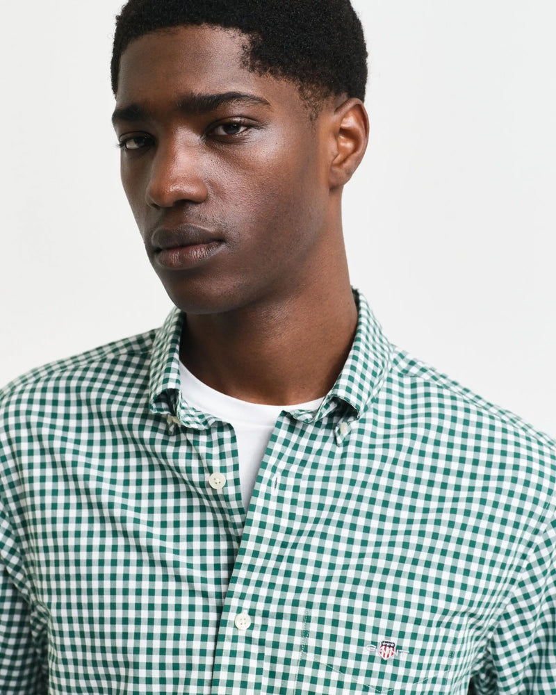 GANT Mens Regular Classic Poplin Gingham Shirt Deep Forest Green