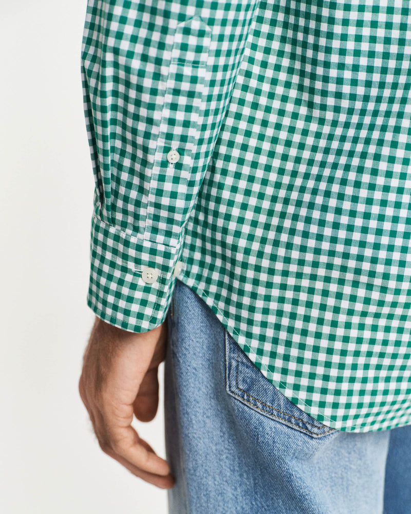 GANT Mens Regular Classic Poplin Gingham Shirt Deep Green Northern