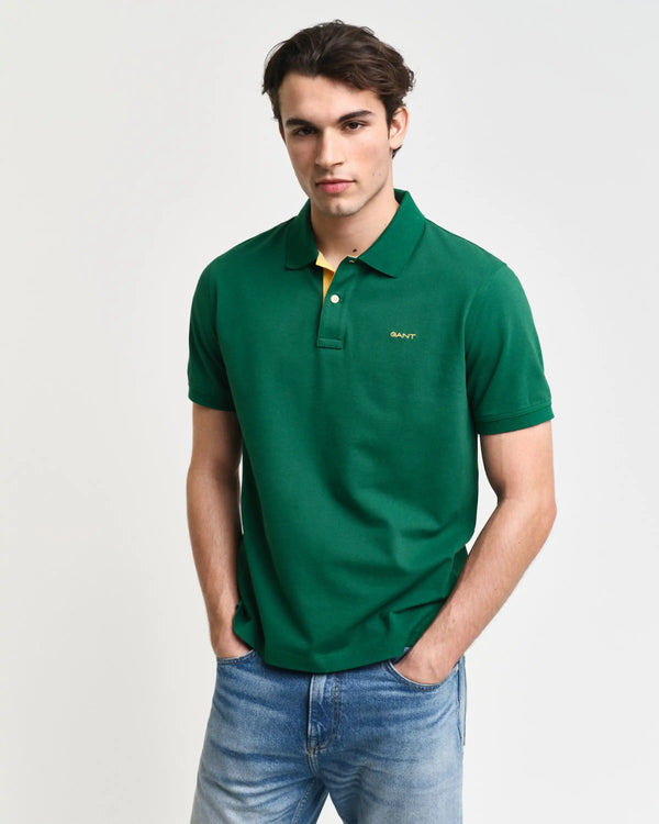 GANT Mens Regular Contrast Pique Polo Deep Forest Green Northern