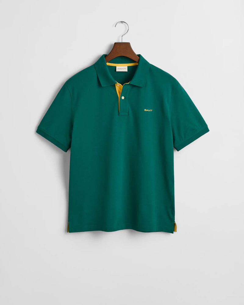 GANT Mens Regular Contrast Pique Polo Deep Forest Green Northern