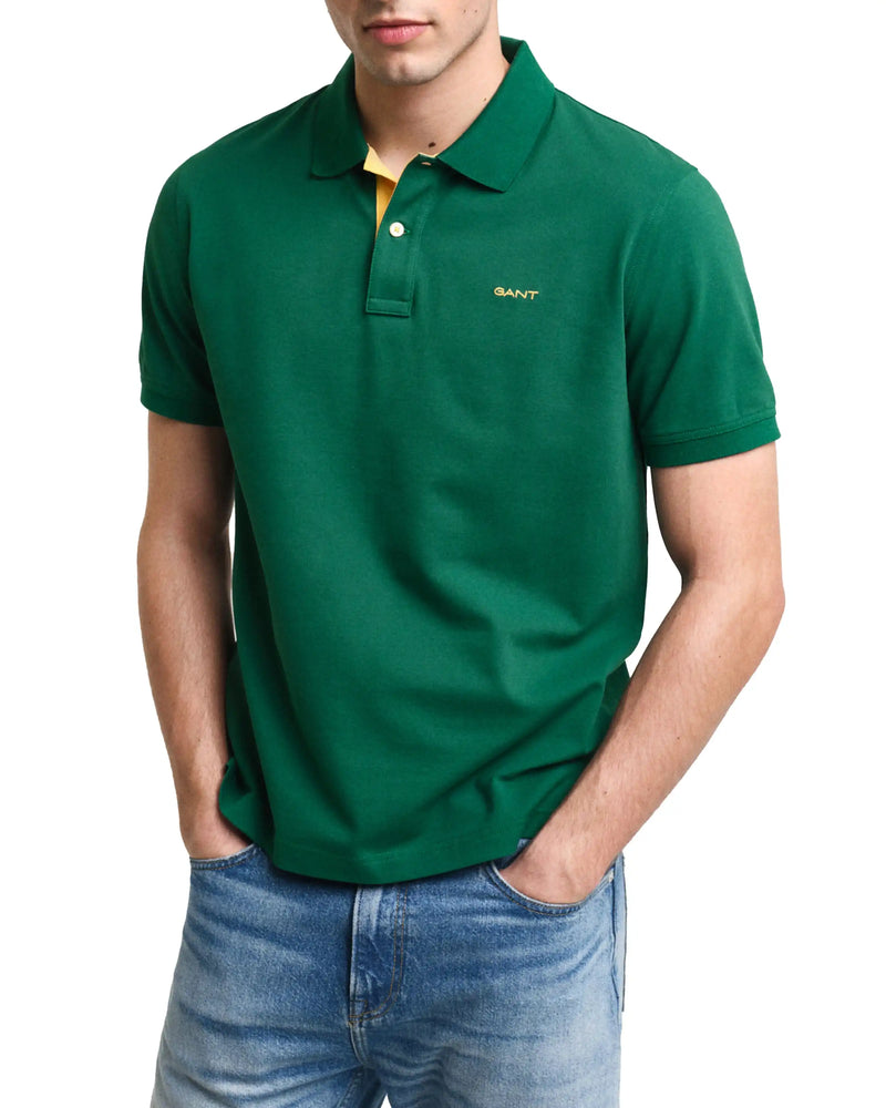 GANT Mens Regular Contrast Pique Polo Deep Forest Green Northern