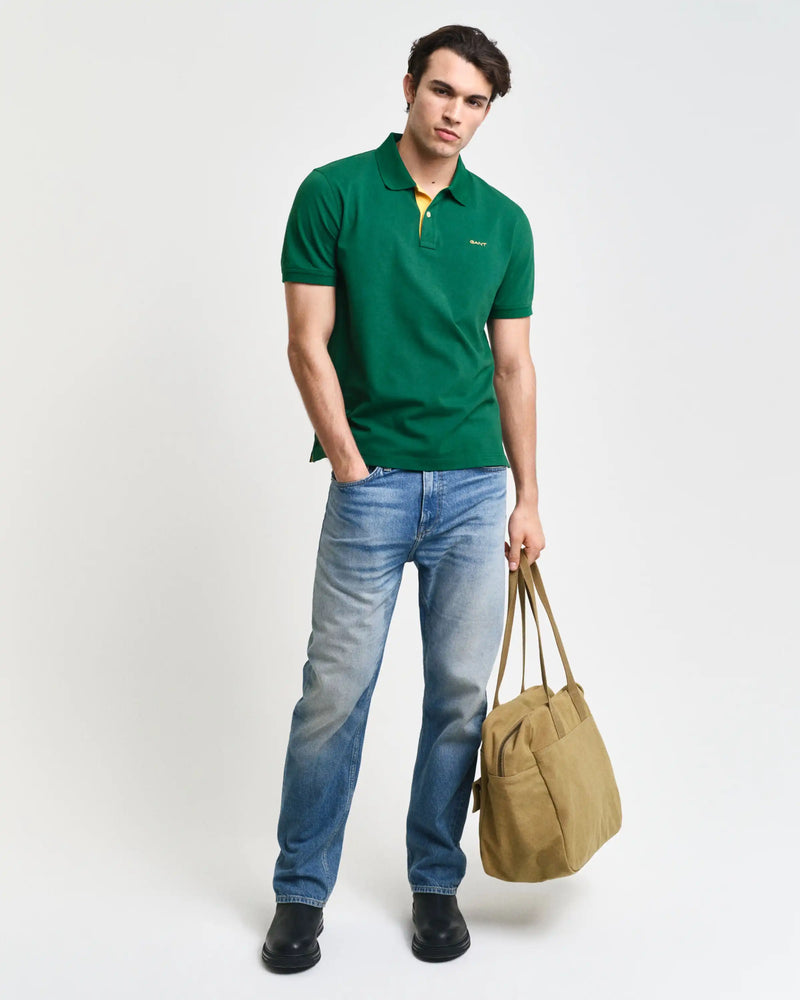 GANT Mens Regular Contrast Pique Polo Deep Forest Green Northern