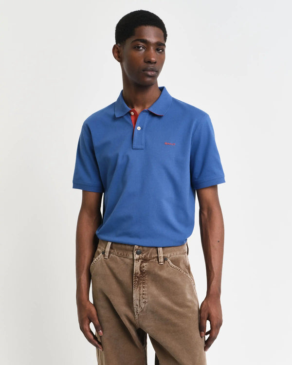 GANT Mens Regular Contrast Pique Polo Vintage Blue Northern Ireland