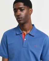 GANT Mens Regular Contrast Pique Polo Vintage Blue Northern Ireland