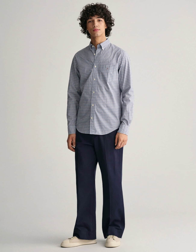 GANT Mens Regular Fit Microcheck Poplin Shirt Dove Blue Northern