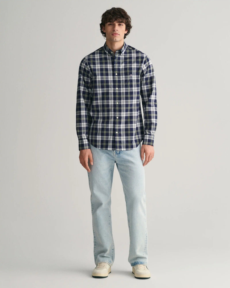 GANT Mens Regular Fit Poplin Checked Shirt Classic Blue Northern