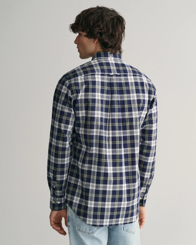 GANT Mens Regular Fit Poplin Checked Shirt Classic Blue Northern