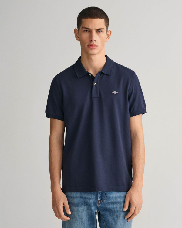 GANT Mens Regular Fit Shield Piqué Polo Shirt Evening Blue Northern