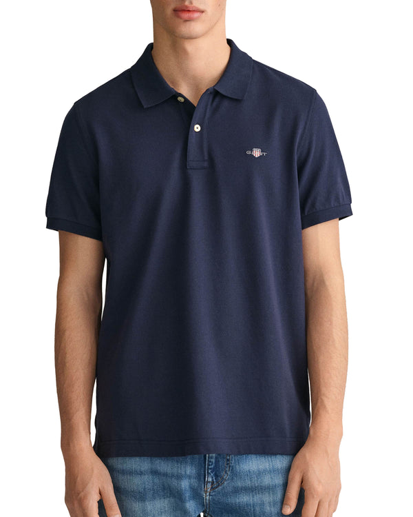 GANT Mens Regular Fit Shield Piqué Polo Shirt Evening Blue Northern