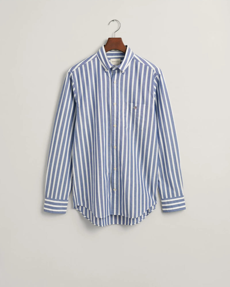 GANT Men’s Regular Fit Wide Striped Poplin Shirt College Blue