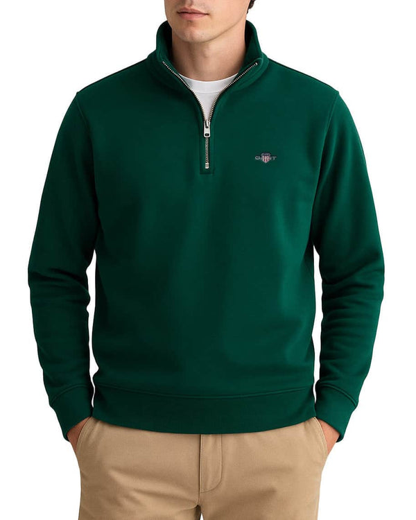 GANT Mens Regular Shield Half Zip Sweatshirt Deep Forest Green