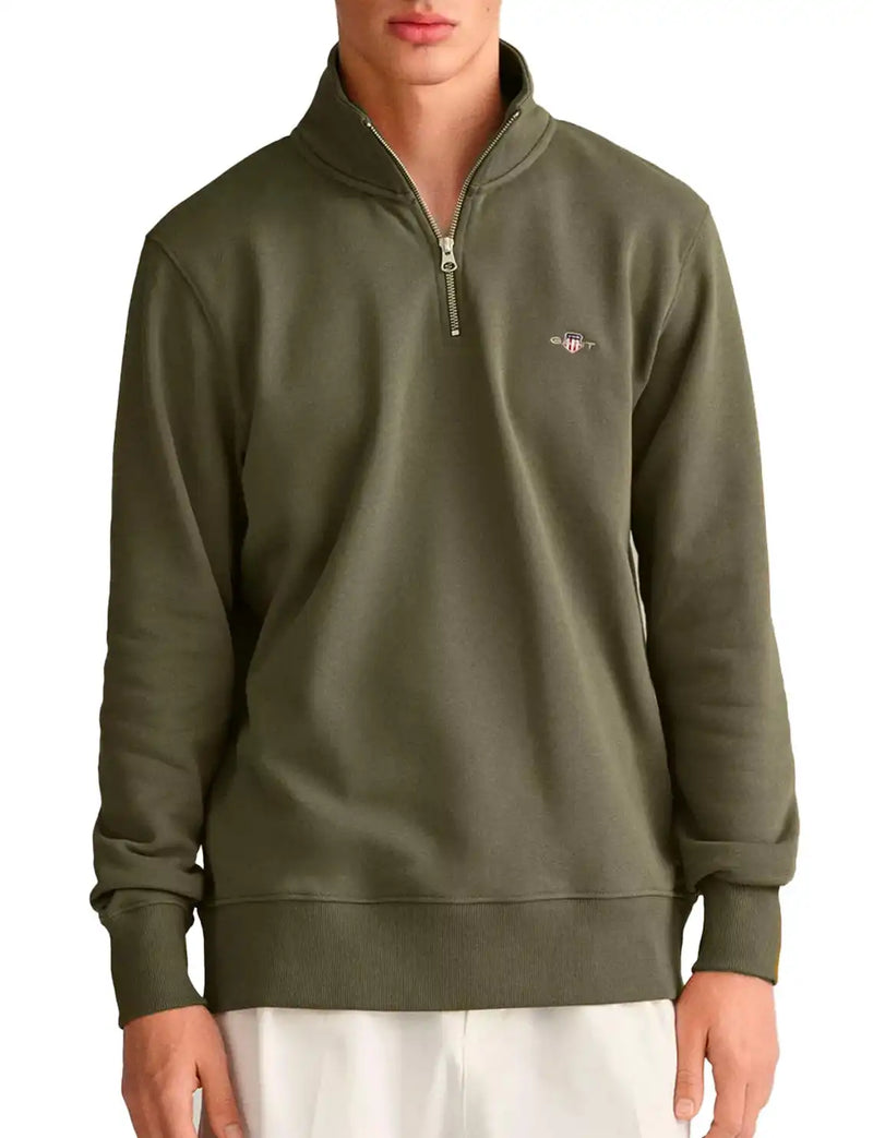 GANT Mens Regular Shield Half Zip Sweatshirt Juniper Green Northern