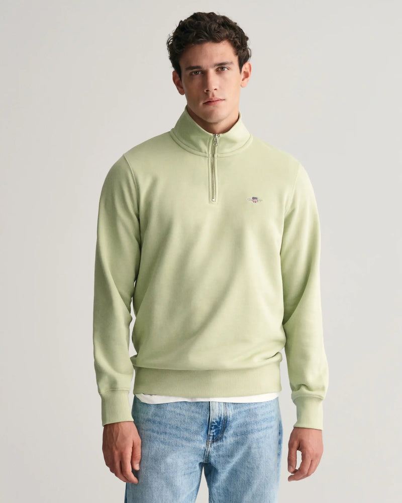 GANT Mens Regular Shield Half Zip Sweatshirt Milky Matcha Northern