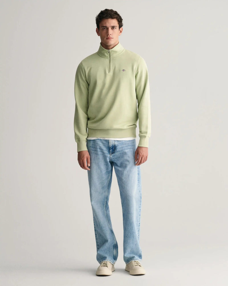 GANT Mens Regular Shield Half Zip Sweatshirt Milky Matcha Northern