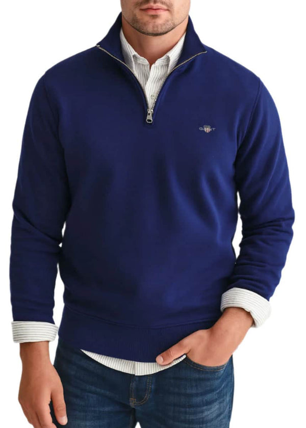 GANT Mens Regular Shield Half Zip Sweatshirt Persian Blue Northern