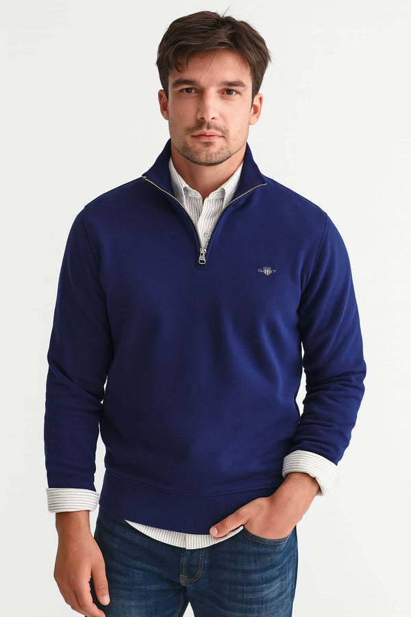 GANT Mens Regular Shield Half Zip Sweatshirt Persian Blue Northern