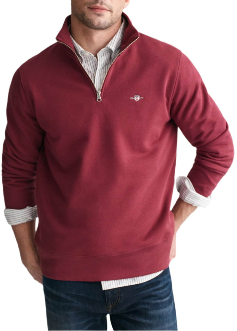 GANT Mens Regular Shield Half Zip Sweatshirt Plumped Red Northern