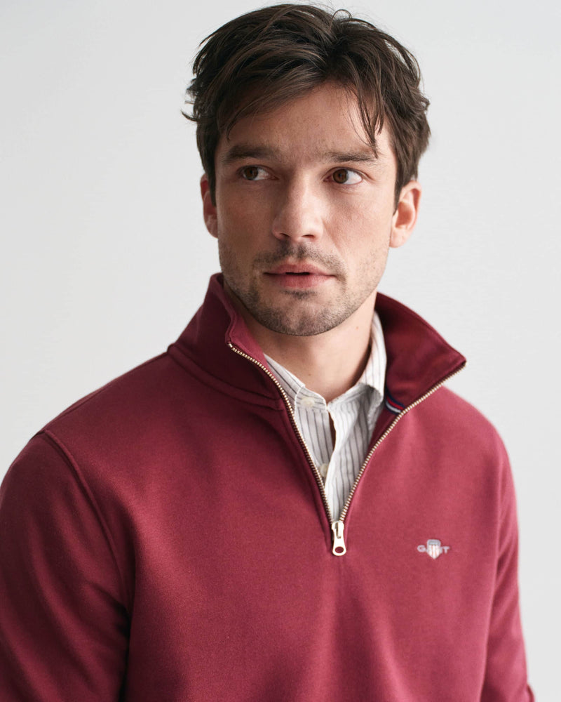 GANT Mens Regular Shield Half Zip Sweatshirt Plumped Red Northern