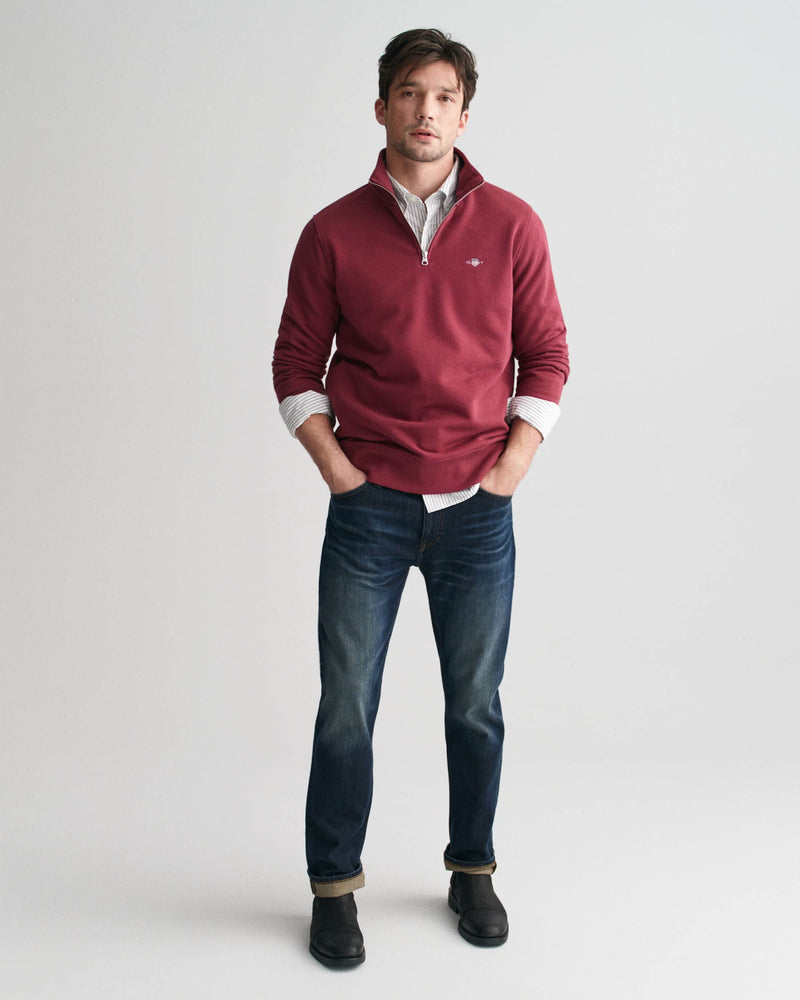 GANT Mens Regular Shield Half Zip Sweatshirt Plumped Red Northern