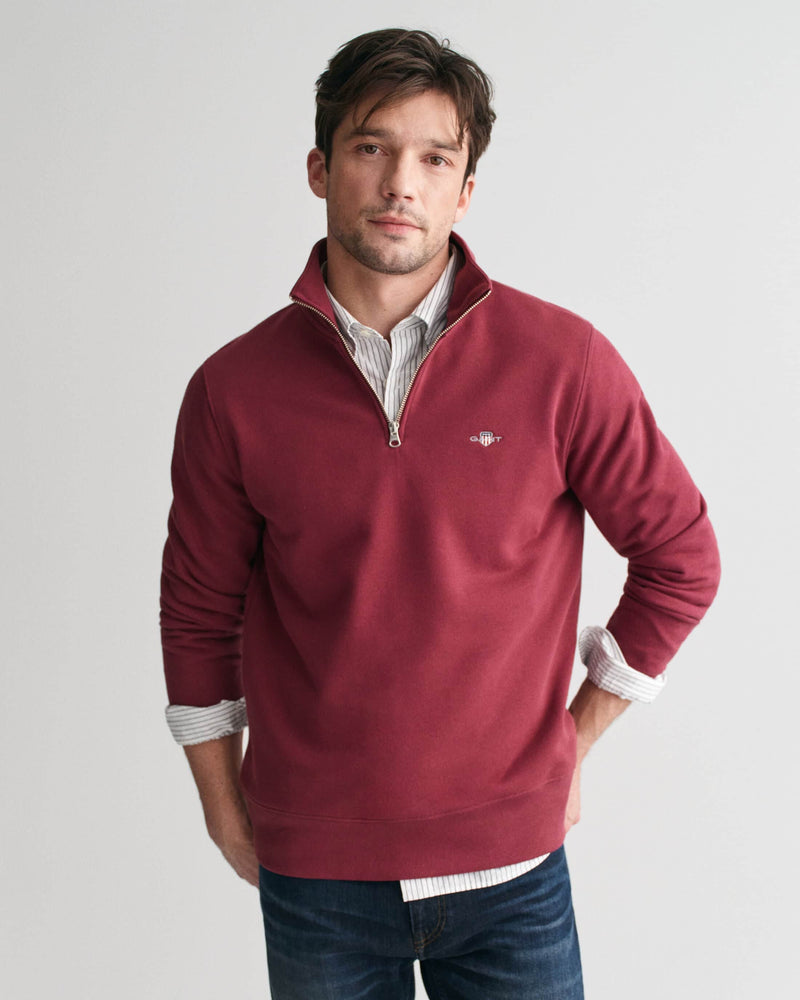 GANT Mens Regular Shield Half Zip Sweatshirt Plumped Red Northern