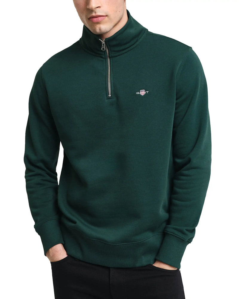 GANT Mens Regular Shield Half Zip Sweatshirt Tartan Green Northern