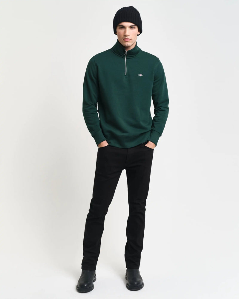 GANT Mens Regular Shield Half Zip Sweatshirt Tartan Green Northern