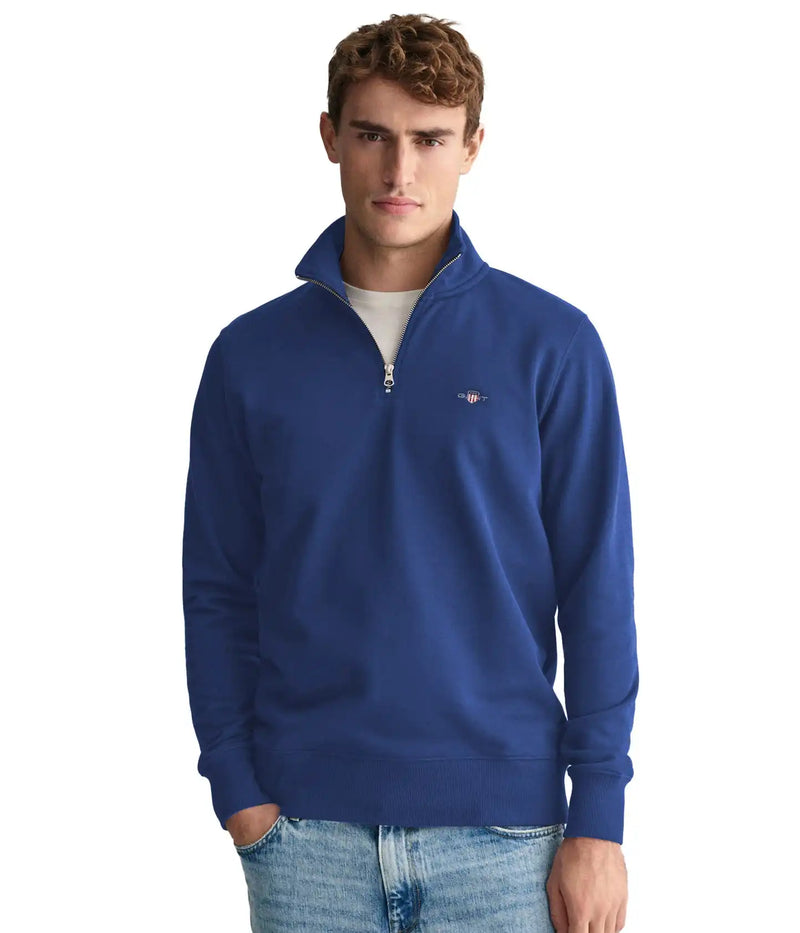 GANT Mens Regular Shield Half Zip Sweatshirt Vintage Blue Northern