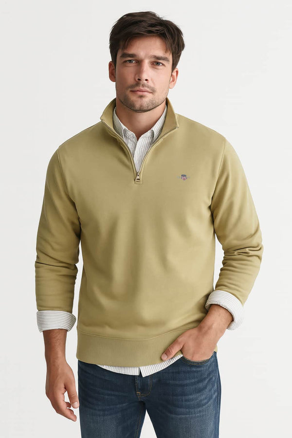 GANT Mens Regular Shield Half Zip Sweatshirt Woody Beige Northern