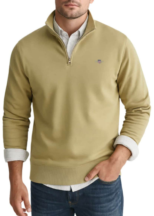 GANT Mens Regular Shield Half Zip Sweatshirt Woody Beige Northern