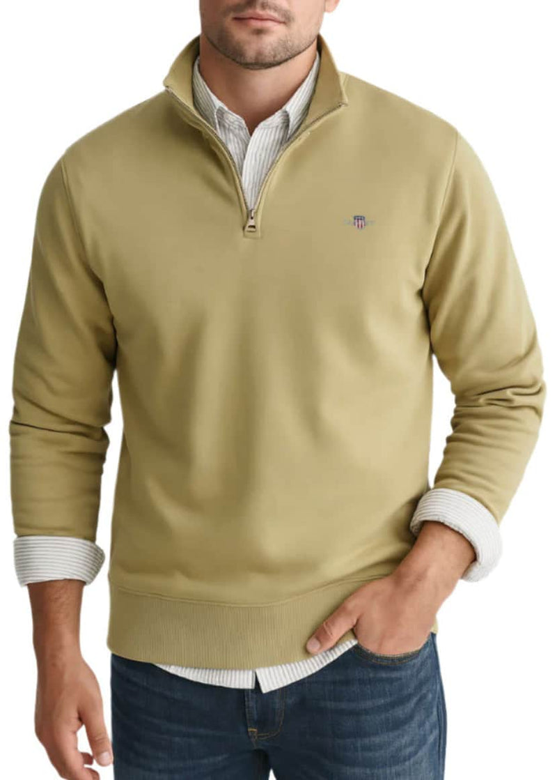 GANT Mens Regular Shield Half Zip Sweatshirt Woody Beige Northern