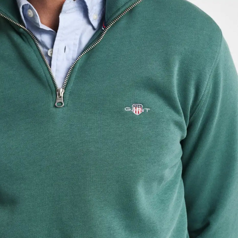 GANT Mens Regular Shield Half Zip Sweatshirt Woody Green Northern