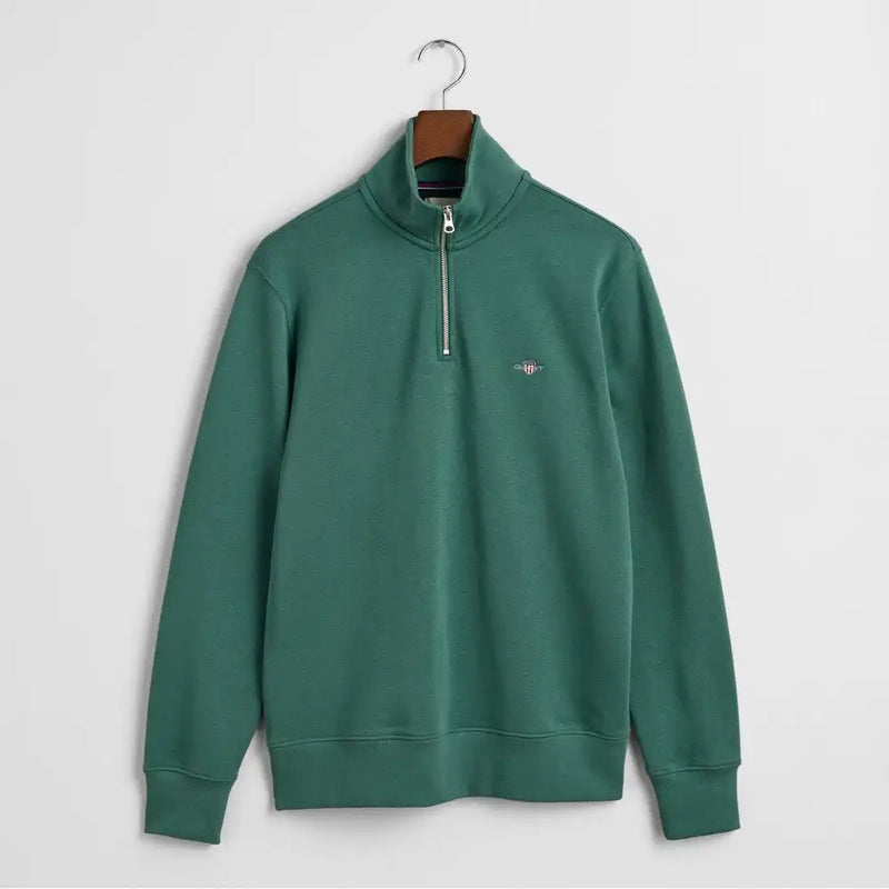 GANT Mens Regular Shield Half Zip Sweatshirt Woody Green Northern