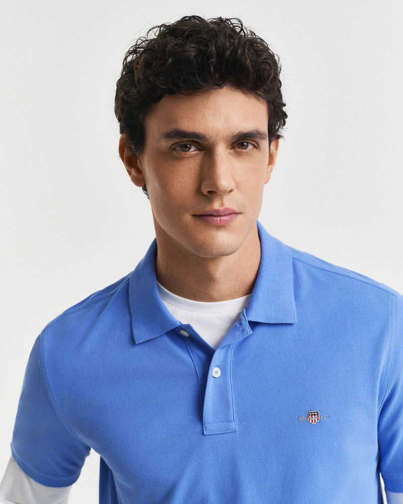 GANT Mens Regular Shield Pique Polo Shirt Perfect Blue Northern
