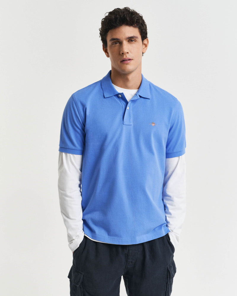 GANT Mens Regular Shield Pique Polo Shirt Perfect Blue Northern