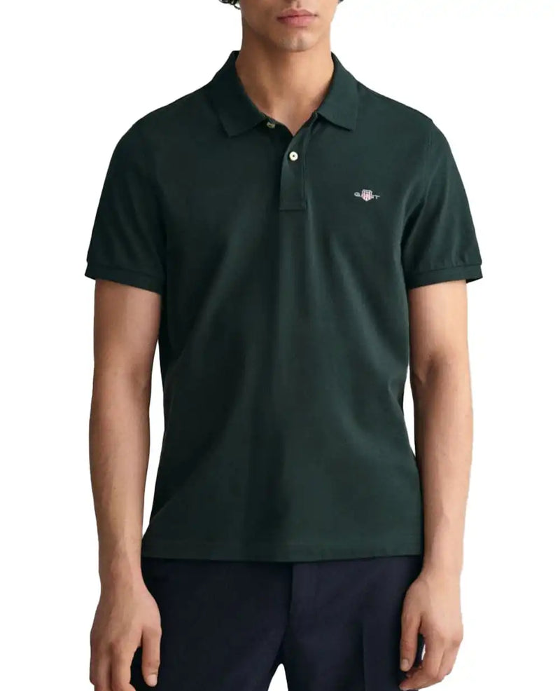 GANT Mens Regular Shield Pique Polo Shirt Tartan Green Northern