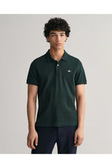 GANT Mens Regular Shield Pique Polo Shirt Tartan Green Northern