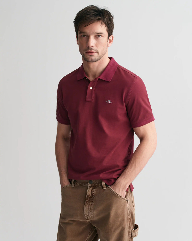 GANT Mens Regular Shield Pique Polo Shirt Wine Red Northern Ireland