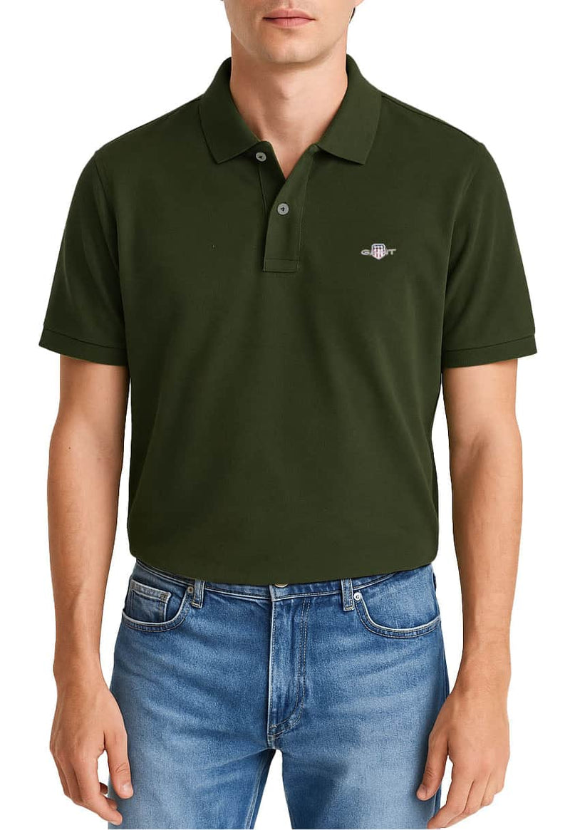 GANT Mens Regular Shield SS Pique Polo Shirt Country Green Northern