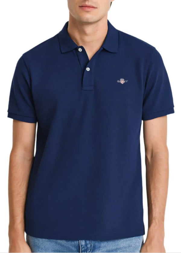 GANT Mens Regular Shield SS Pique Polo Shirt Persian Blue Northern