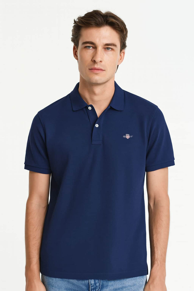 GANT Mens Regular Shield SS Pique Polo Shirt Persian Blue Northern