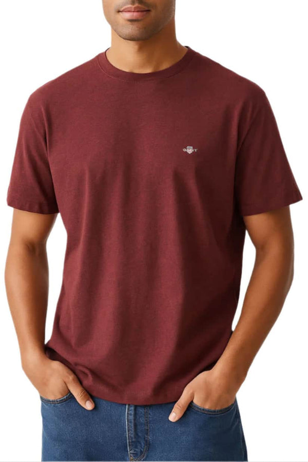 GANT Mens Regular Shield T-Shirt Bordeaux Melange Northern Ireland