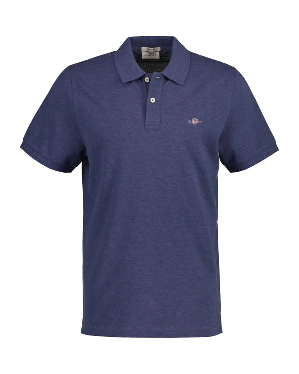 GANT Mens Sheild Regular Pique Polo Shirt Denim Blue Melange