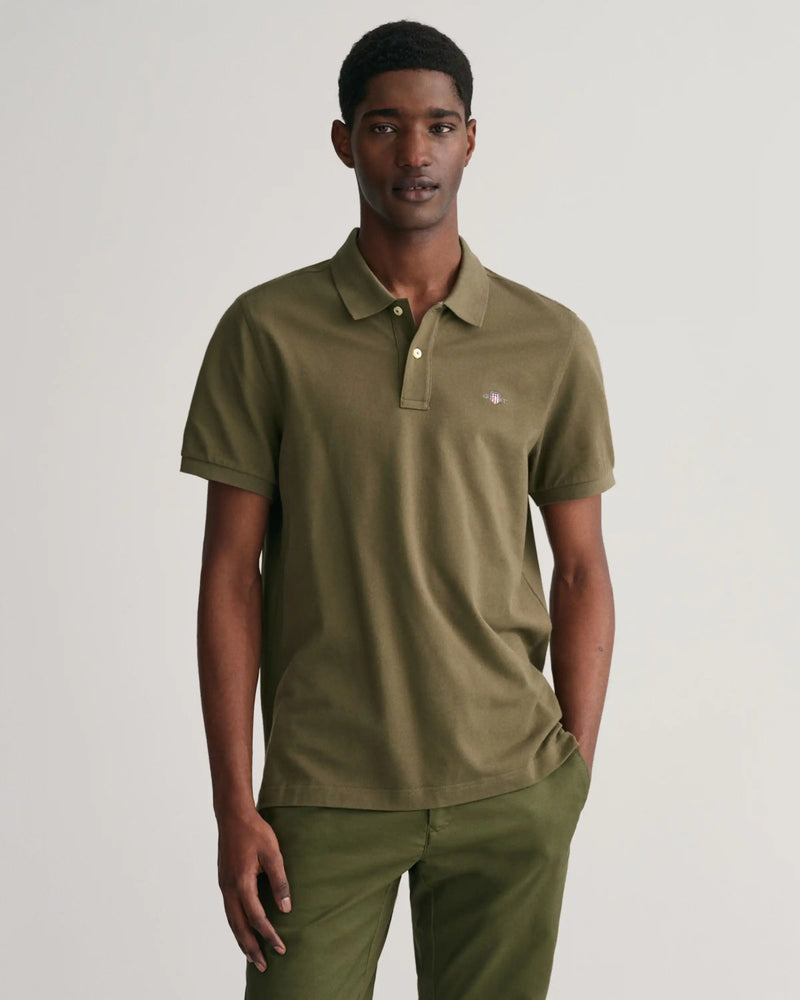 GANT Mens Sheild Regular Pique Polo Shirt Juniper Green Northern