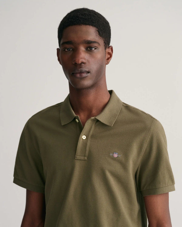 GANT Mens Sheild Regular Pique Polo Shirt Juniper Green Northern